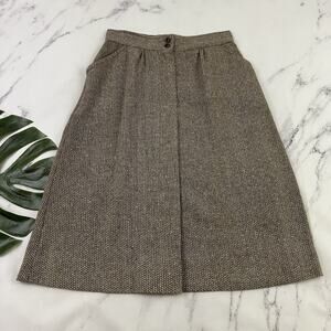 Albee Womens Vintage 80s Tweed Skirt Size 14 Tan Cream Wool Blend Pockets